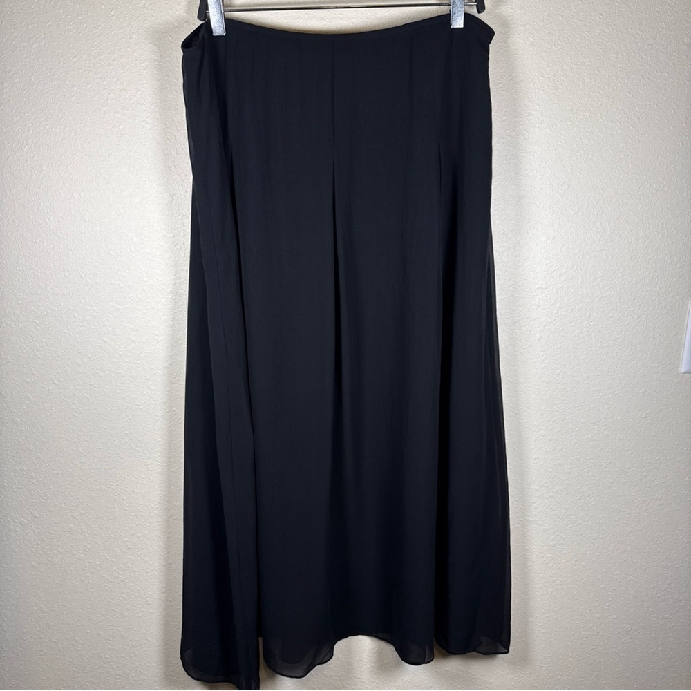 Eileen Fisher Black Silk Maxi Skirt Large Lined Flowy Lagenlook Pleated NWT